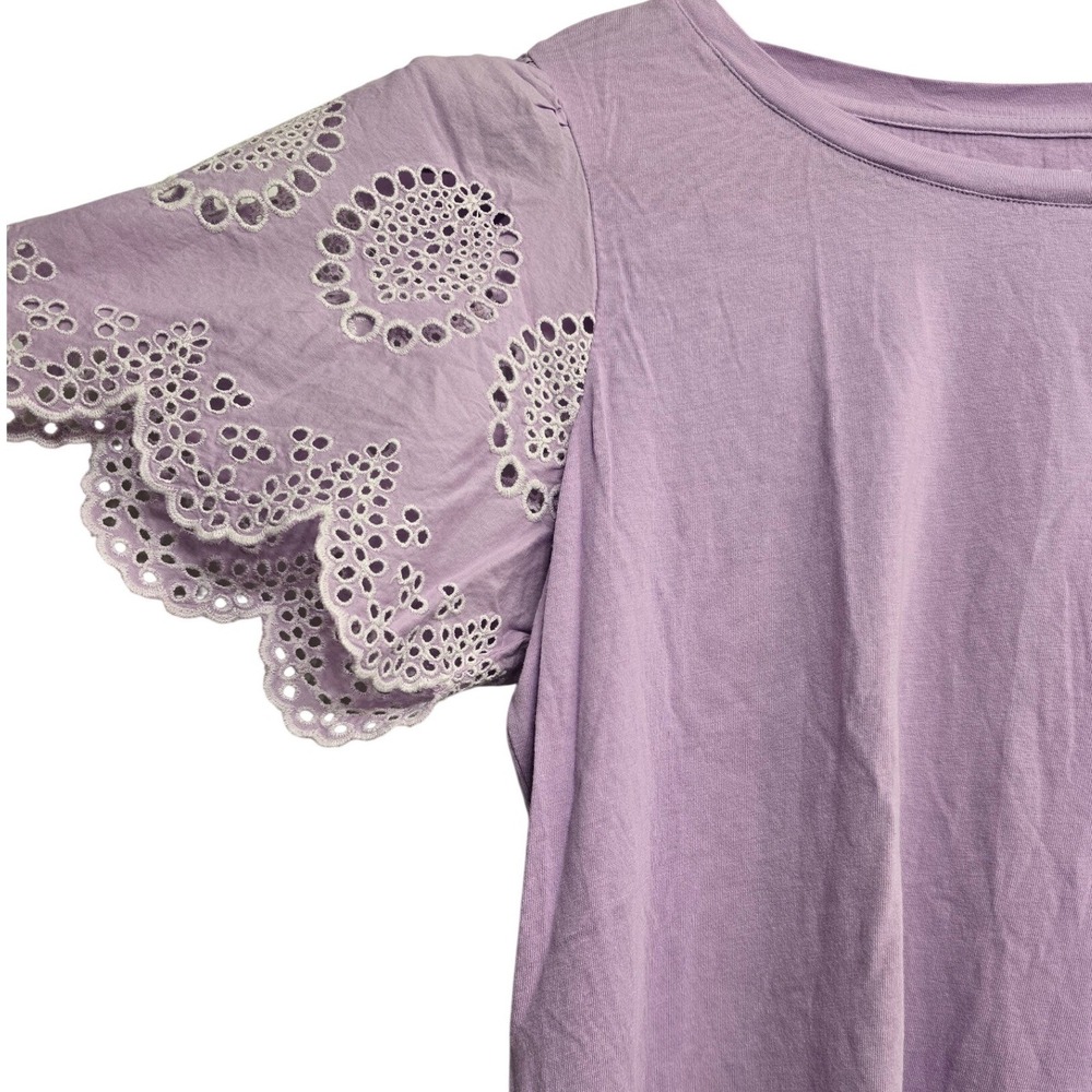 Talbots Plus Lavender Eyelet Sleeve Top XL Cottagecore Boho Feminine Soft Girl - Picture 4 of 7